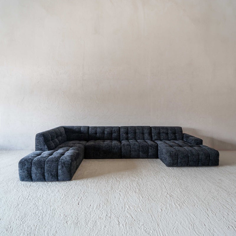 Al Zakharef Furniture Lisa Luxury U-Shaped Sectional Sofa, Premium Velvet Fabric Upholstery, Deep Tufted Seating Modern Corner Sofa, Large Living Room & Majlis Sofa – Dark Grey - Image 2